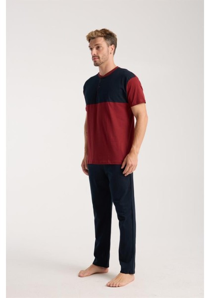 Erkek Bordo Düğmeli Yaka Kısa Kol Pijama Takımı fiyatları