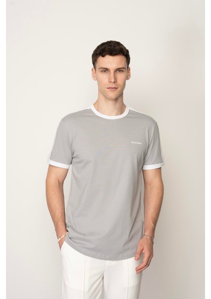 Gri Regular Fit Bisiklet Yaka Erkek T-Shirt E1024