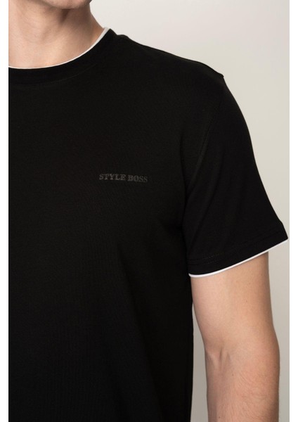 Siyah Regular Fit Bisiklet Yaka Erkek T-Shirt E1026 indirimleri