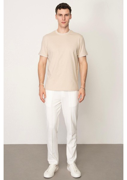 Bej Regular Fit Bisiklet Yaka Erkek T-Shirt E1026 modelleri