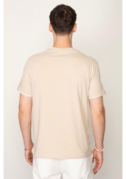 Bej Regular Fit Bisiklet Yaka Erkek T-Shirt E1026 fırsatları