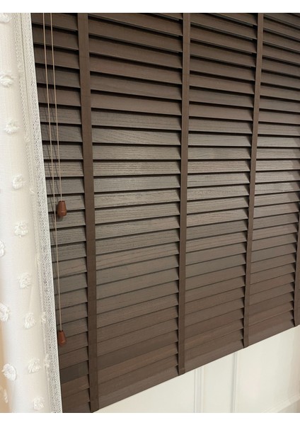 Koyu Kahverengi %100 Orijinal Ahşap Jaluzi Perde 50 mm Ofis Modern ve Tüm Mekanlar Için