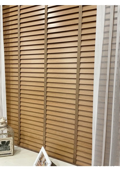 Meşe Rengi %100 Orijinal Ahşap Jaluzi Perde 50 mm Ofis Modern ve Tüm Mekanlar Için