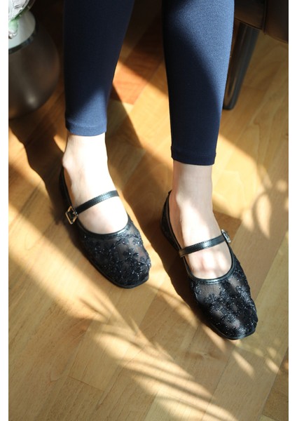 Siyahfile Çiçek Nakışlı Şık Babet Ayakkabı Günlük Kadın Babet modelleri