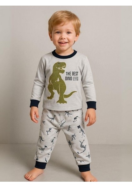 Erkek Çocuk Dinozor Baskılı Uzun Kollu Pijama Takımı