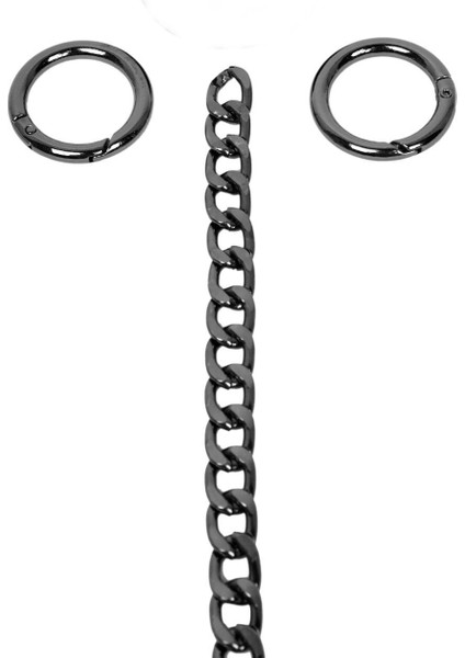 Nildenhobim Antrasit Yaylı Halkalı Çanta Zincir Set - Zincir 110 cm - Yaylı Halka Çap 2.5 cm