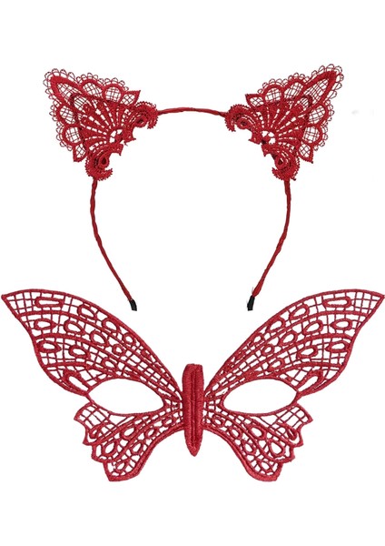 Gösterişli Kırmızı Dantel Maske ve Taç Seti 7 No – Masquerade ve Davetler Için fiyatları