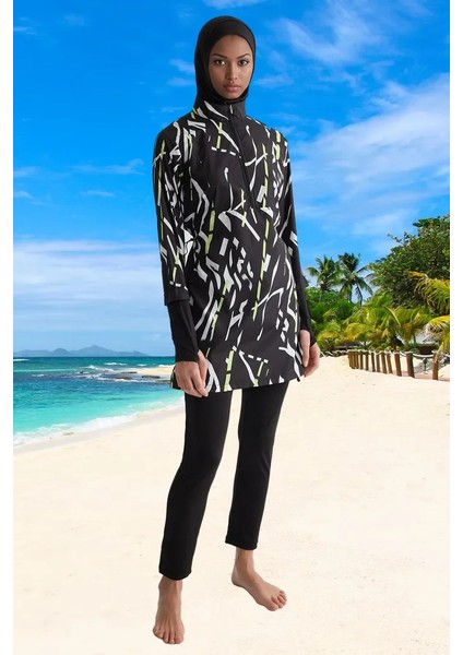 Modern Tesettür Plaj Giyim Özel Tasarım Esnek Kumaş Klora Dayanıklı Su Sporları Için