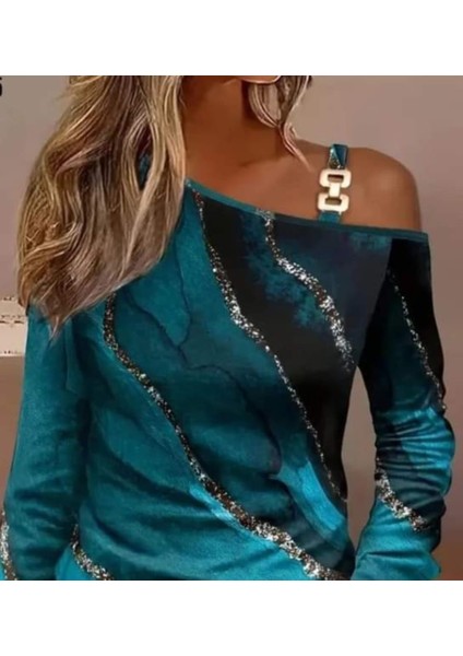 Tek Omuzu Askı Metal Detaylı Şık Bluz