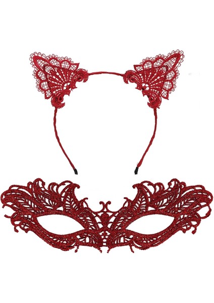 Şık Kırmızı Dantel Maske ve Taç Seti 5 No – Maskeli Balo Özel Etkinlikler fiyatları