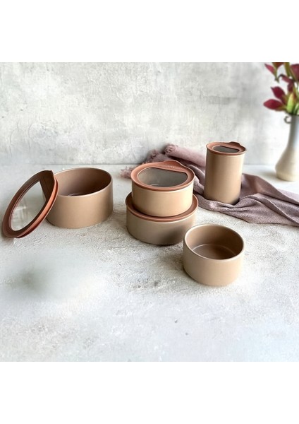 Fika One Doğal Seramik Saklama Kabı Seti 5 Adet Bej