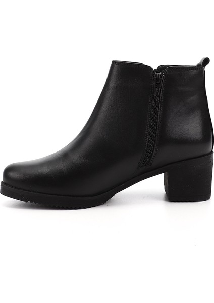 Kadın Siyah Fermuarlı Kalın Topuklu Hakiki Deri Bot fırsatları