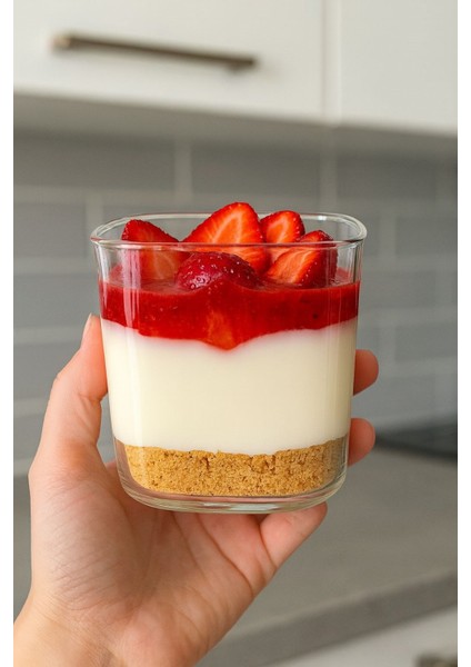 3'lü Borosilikat Cam Kare Magnolia Sunum Bardağı - Tatlı Sunum Bardağı 300 ml fiyatları