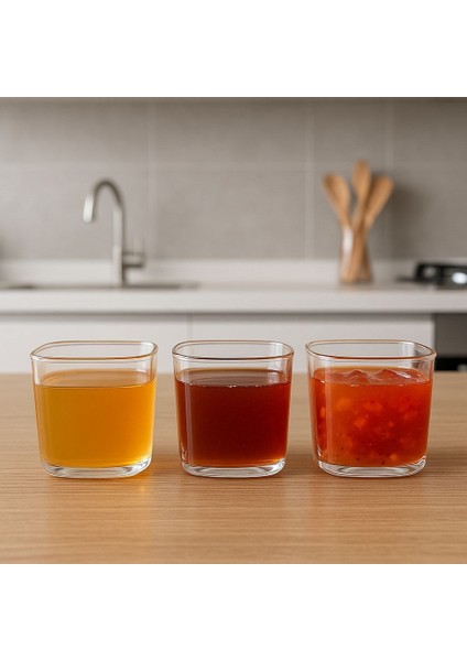 3'lü Borosilikat Cam Kare Magnolia Sunum Bardağı - Tatlı Sunum Bardağı 300 ml modelleri