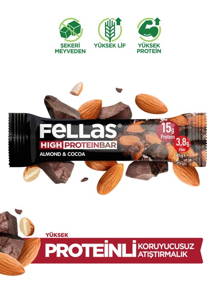 Bademli ve Kakaolu Yüksek Protein Bar 45 g x 12 Adet