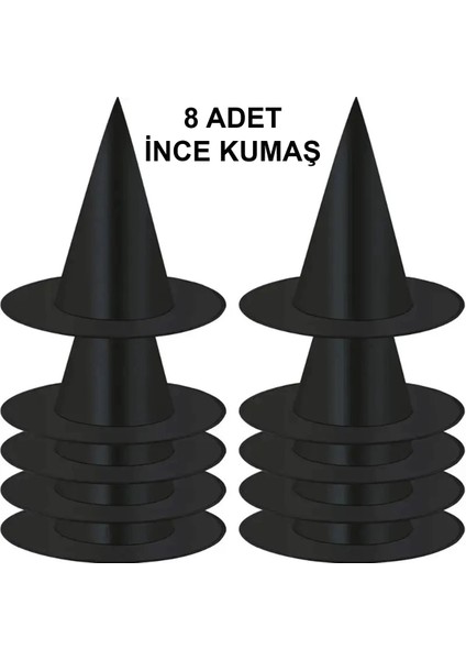 8 Adet Siyah Cadı Şapkası – Yetişkin Çocuk Kostüm Aksesuarı