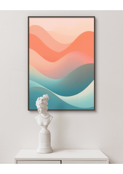 Metal Çerçeveli Gerçek Camlı Tablo, Dijital Baskı, Soyut Tablo Renkli Dalgalar Salon Ofis Dekorasyon