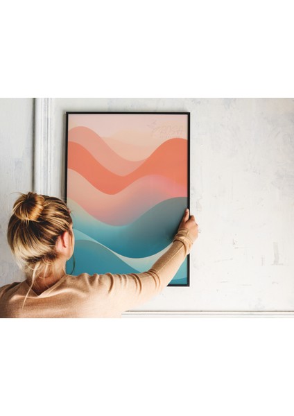 Metal Çerçeveli Gerçek Camlı Tablo, Dijital Baskı, Soyut Tablo Renkli Dalgalar Salon Ofis Dekorasyon fırsatları