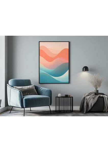 Metal Çerçeveli Gerçek Camlı Tablo, Dijital Baskı, Soyut Tablo Renkli Dalgalar Salon Ofis Dekorasyon indirimleri