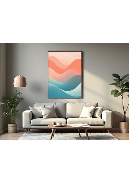 Metal Çerçeveli Gerçek Camlı Tablo, Dijital Baskı, Soyut Tablo Renkli Dalgalar Salon Ofis Dekorasyon