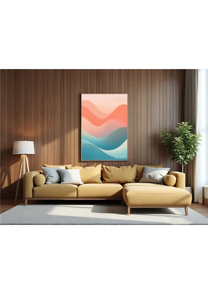 Metal Çerçeveli Gerçek Camlı Tablo, Dijital Baskı, Soyut Tablo Renkli Dalgalar Salon Ofis Dekorasyon