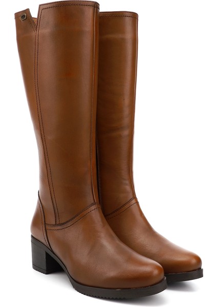 Kadın Taba Antik Fermuarlı Kalın Topuklu Hakiki Deri Çizme modelleri