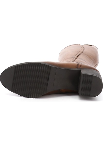 Kadın Taba Antik Fermuarlı Kalın Topuklu Hakiki Deri Çizme indirimleri