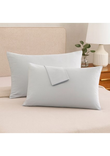 Gri Yastık Kılıfı Pamuk Kumaş Kapaklı (2 Adet) 50 x 70 cm