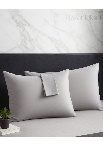 Gri Yastık Kılıfı Pamuk Kumaş Kapaklı (2 Adet) 50 x 70 cm