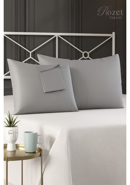 Gri Yastık Kılıfı Pamuk Kumaş Kapaklı (2 Adet) 50 x 70 cm