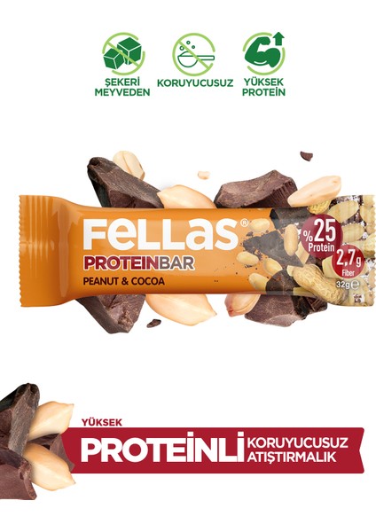 Yer Fıstıklı ve Kakaolu Protein Bar 32 gr x 12 Adet