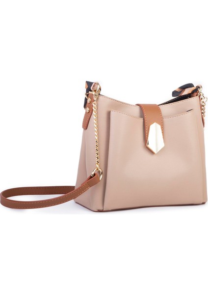 Kadın Zincirli Fularlı Şık Omuz ve Postacı Çantası Kum Taba Buffalo modelleri