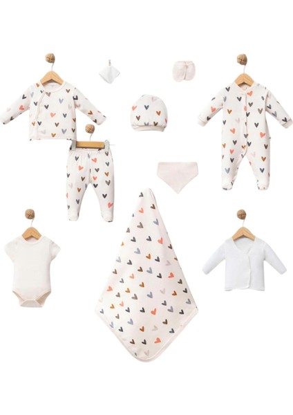 Unisex Kız Bebek Erkek Bebek Kutulu Yenidoğan Organik Hastane Çıkışı 10'lu Set