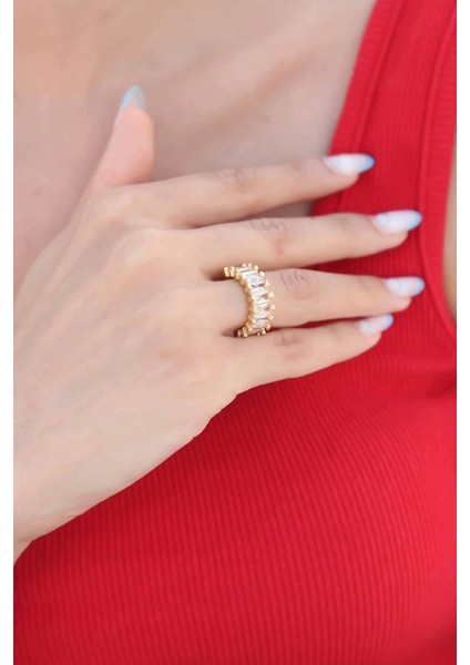 Zirkon Taşlı Baget Gold Renk Kadın Yüzük fiyatları