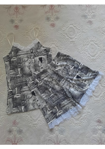 Bayan Viskon Kot Desen Dantelli Şort Takım indirimleri