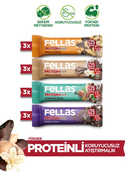 Protein Bar 32 gr Karma Kutu 12 Adet (4 Çeşit)