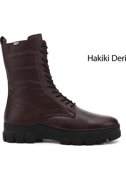 Gön Hakiki Deri Yuvarlak Burun Fermuarlı Bağcıklı Kadın Bot 55415