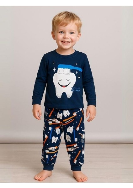 Erkek Çocuk Pamuklu Diş Baskılı Pijama Takımı