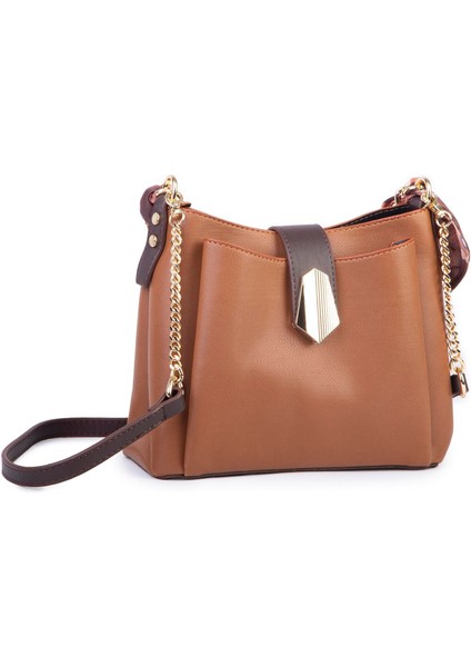 Kadın Zincirli Fularlı Şık Omuz ve Postacı Çantası Taba Kahve Buffalo fiyatları