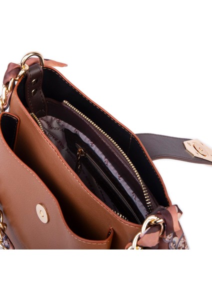 Kadın Zincirli Fularlı Şık Omuz ve Postacı Çantası Taba Kahve Buffalo fırsatları