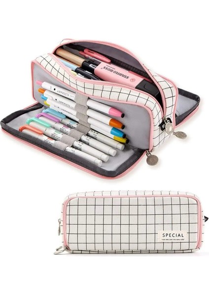 Siyah Kalem Kılıfı Kırtasiye Tutucu Çanta Düz Renk Pembe Fermuarı Tuval Poşeti Hediye Okul Malzemeleri Cetvel Organizatör Ins Pens Boxcolor: Galaxy Blue (Yurt Dışından)