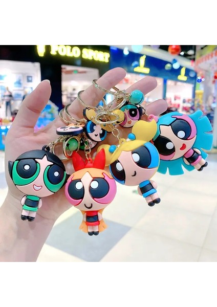 Power Girls Pvc Karikatür Anahtar Zinciri Çift Öğrenci Çantası Ana Zincir Yaratıcı Hediye: 4pcs/boyut: 6 cm (Yurt Dışından)