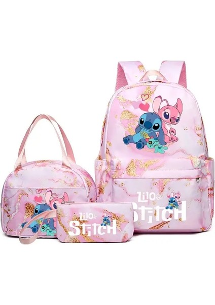 3pcs Lilo Dikiş Anime Sırt Çantası Öğle Yemeği Çantası ve Kalem Çantası ile Seti, Büyük Kapasiteli Hafif ve Nefes Alabilen Açık Çırıl (Yurt Dışından)