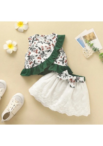 Yeni Avrupa ve Amerikalı Kız Kacık Kısa Kollu Üst Yay Kısa Etek Seti, Tatlı ve Şık Set Renk: P4/çocuk Boyutu: 80-3-6m (Yurt Dışından)