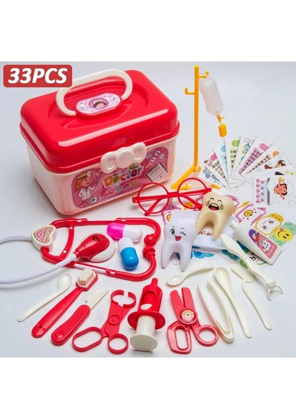 Doktor Set Çocuklar Için Set Girl Girls Rol Yapma Oyunları Hastane Aksesuar Tıbbi Kit Hemşire Araçlar Çocuklar Için Çanta Oyuncakları Hediye Renk: 33PCS Kırmızı (Yurt Dışından)