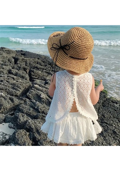 Kızlar Yaz Yeni Giyim Setleri Içi Boş Dantel Takım Bebek Günlük Kolsuz T-Shirt Şort Çocuk Giyim Setleri Bebek Giysileri Setleri Renk: Beyaz/çocuk Boyutu: 110 (Yurt Dışından)