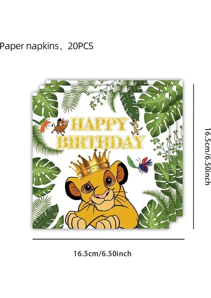 Lion King Simba Doğum Günü Partisi Dekor Tek Kullanımlık Sofra Sofra Çantaları Zemin Kek Topper Banner Plaka Çocuk Partisi Malzemeleri Set Renk: PEÇETELER-20PCS (Yurt Dışından)