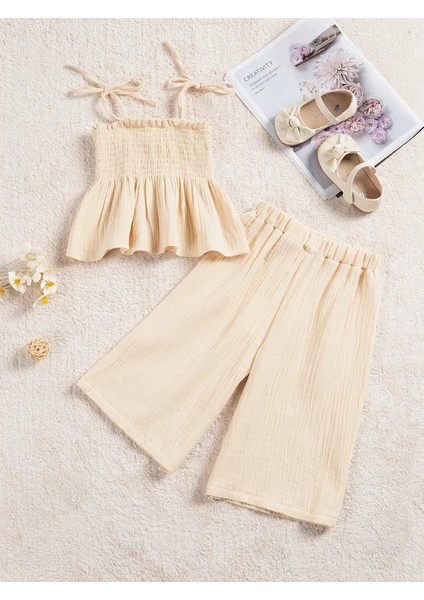 Yaz Bebek Kız Çocuklar Için Şık Günlük Kadanat Forması ve Gevşek Pantolon Setleri Kızlar Renk: Bej/çocuk Beden: 2t (Yurt Dışından)