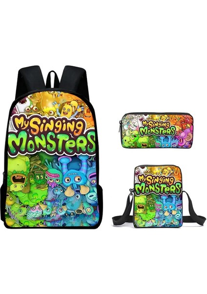 3pc-Set Şarkı Söyleyen Canavarlar Canavar Konseri Okul Çantası Sırt Çantası Omuz Çantası Kalem Çanta Sırt Çantası Karikatür Okul Çantası Mochila Renk: 3pc-05 (Yurt Dışından)