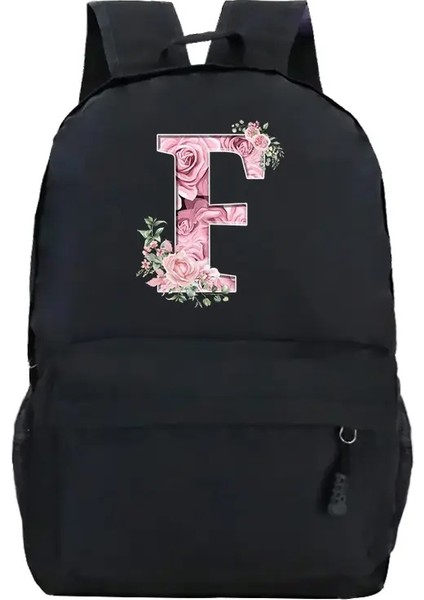 Pembe Gül Alfabe Sırt Çantası Siyah Günlük Kadınlar Estetik Sırt Çantası Genç Kız Çocuk Çiçek Mektubu Okul Çantası Öğrenci Mochilas Renk: Bk6 (Yurt Dışından)